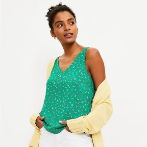 NWT LOFT Floral Double V Shell in Bright Kelly Green Vneck Sleeveless # 584654